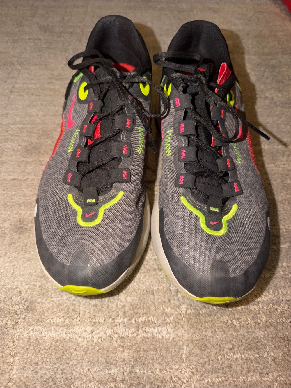 Nike Women’s Black Athletic Shoes with Neon Yellow & Red Accents